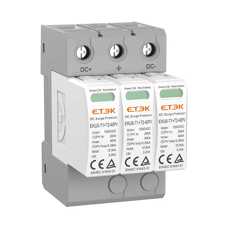 EKU5-T1+T2-40PV — DC Surge Protector, Imax 40kA, Class I+II DC SPD 500V, 1000V, 1500V